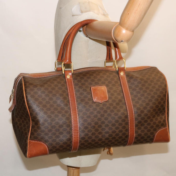 Celine Macadam Canvas Boston Bag PVC Brown  12321