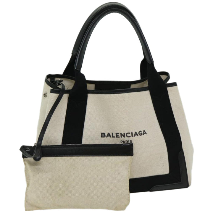 Top Quality Balenciaga Hand Bag Canvas White Black Auth bs12378