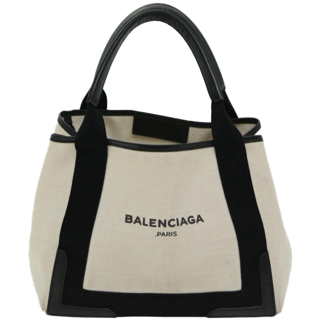Top Quality Balenciaga Hand Bag Canvas White Black Auth bs12378
