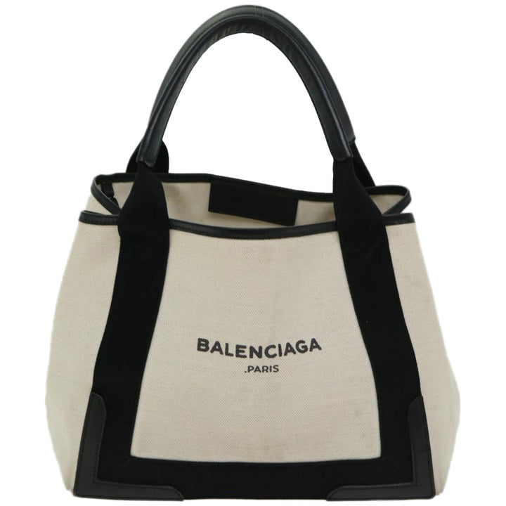 Top Quality Balenciaga Hand Bag Canvas White Black Auth bs12378