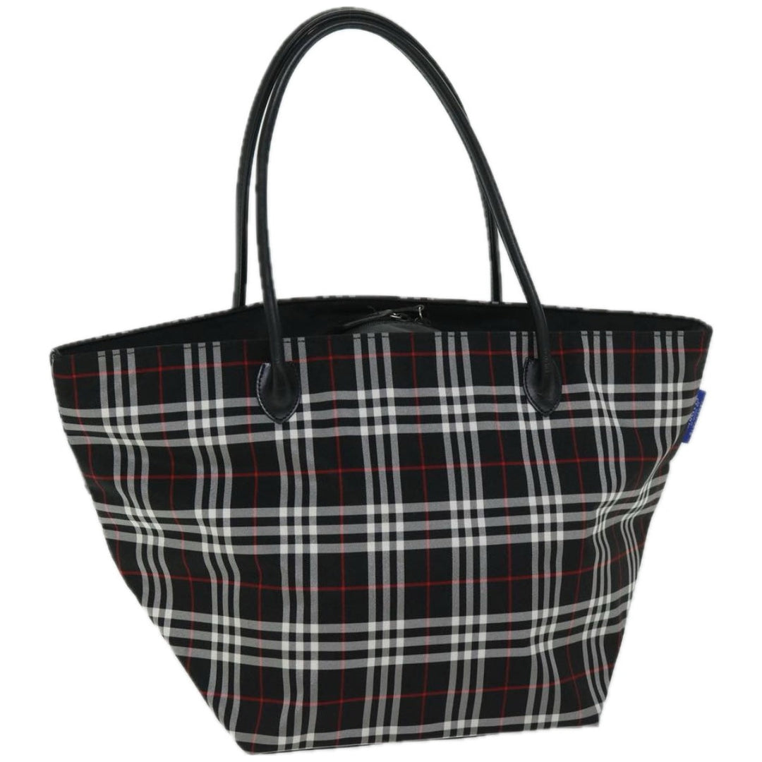 BurberrySs Nova Check Blue Label Tote Bag Nylon Black Auth bs12380