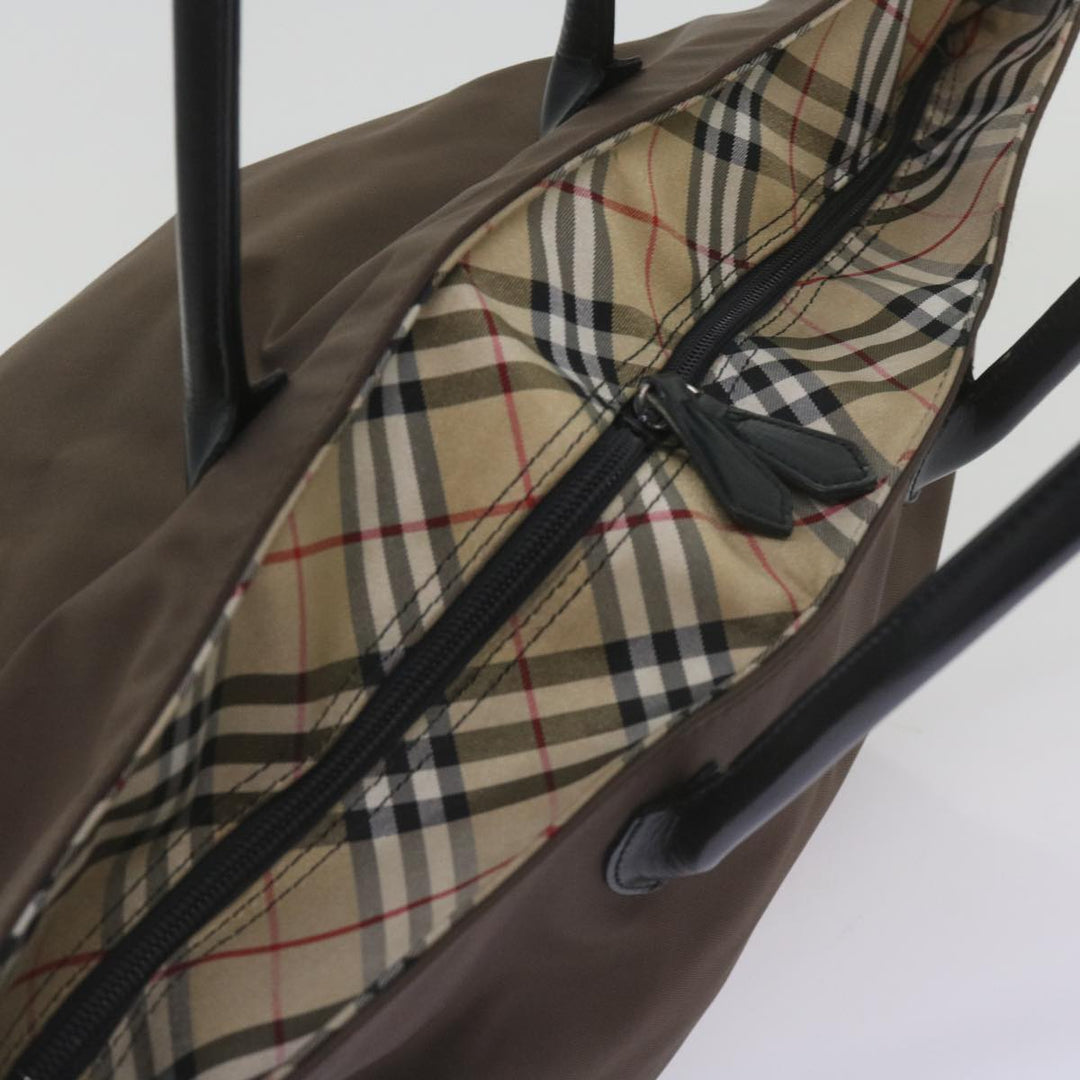 BURBERRYSs Nova Check Blue Label Tote Bag Nylon Brown Auth bs12383