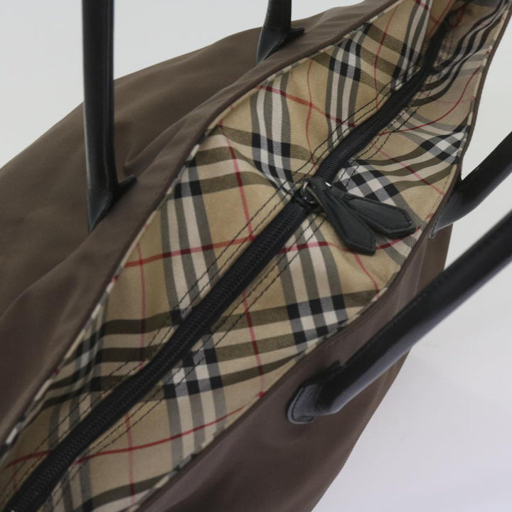 BURBERRYSs Nova Check Blue Label Tote Bag Nylon Brown Auth bs12383