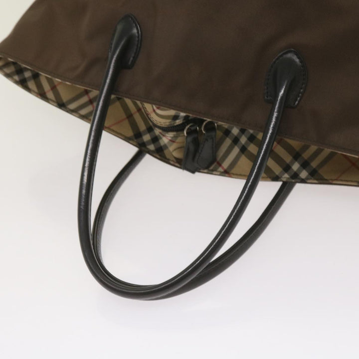 BURBERRYSs Nova Check Blue Label Tote Bag Nylon Brown Auth bs12383