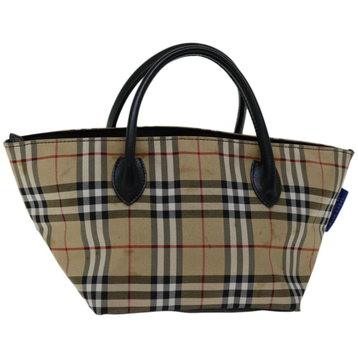 BURBERRYSs Nova Check Blue Label Hand Bag Nylon Beige Auth bs12386