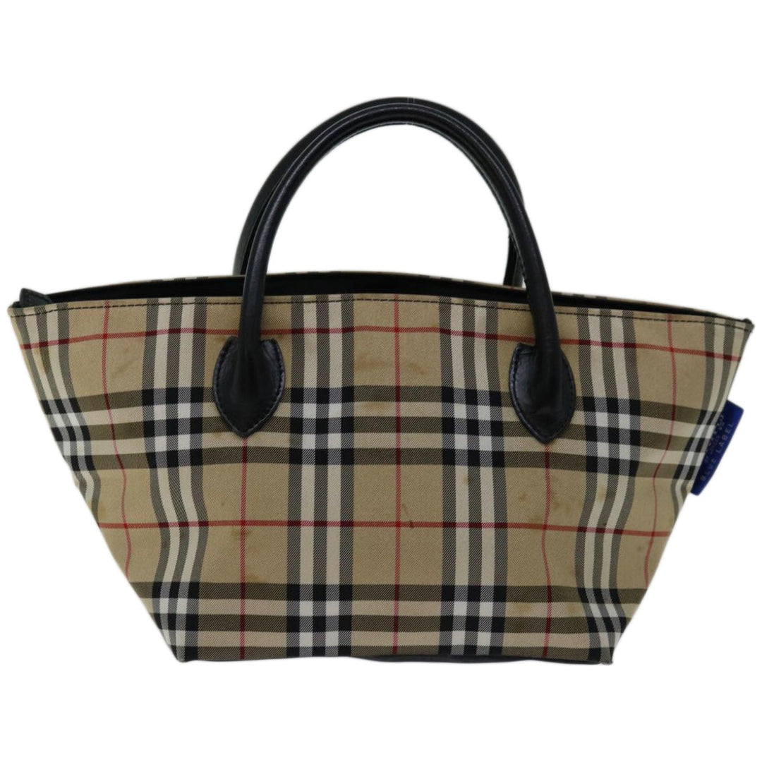 BURBERRYSs Nova Check Blue Label Hand Bag Nylon Beige Auth bs12386