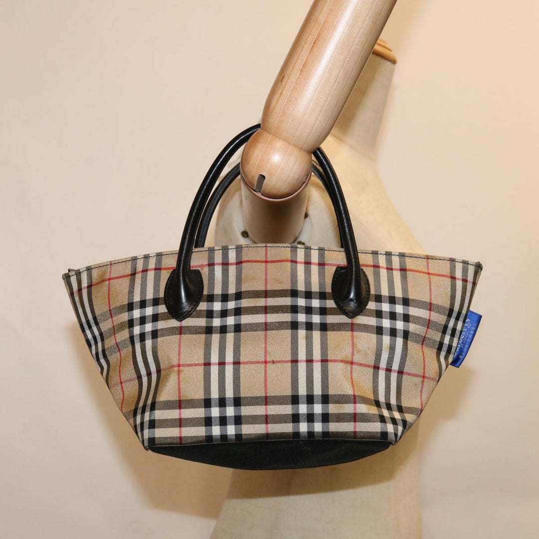 BURBERRYSs Nova Check Blue Label Hand Bag Nylon Beige Auth bs12386