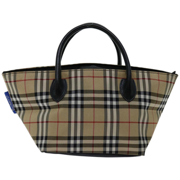 BURBERRYSs Nova Check Blue Label Hand Bag Nylon Beige Auth bs12386