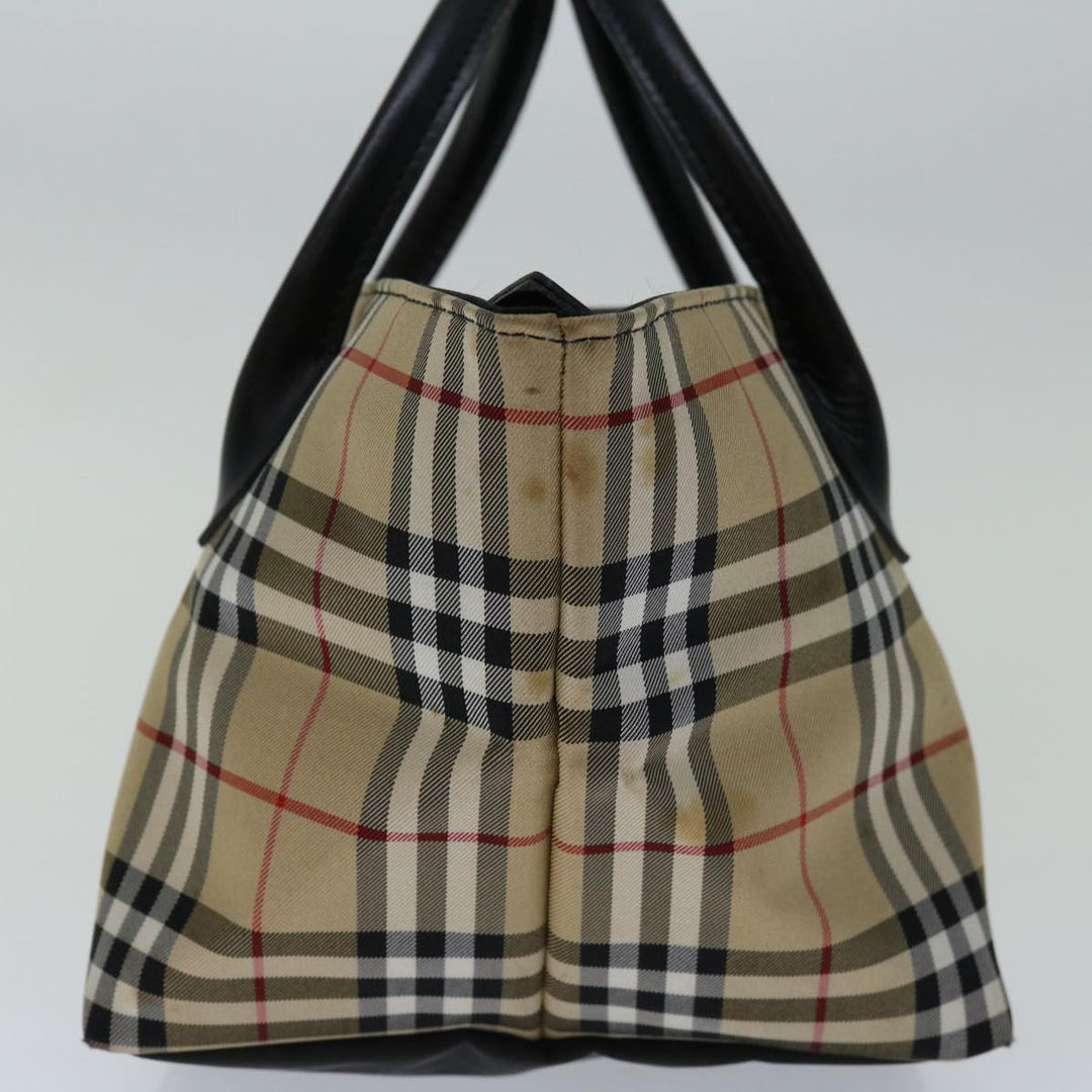 BURBERRYSs Nova Check Blue Label Hand Bag Nylon Beige Auth bs12386