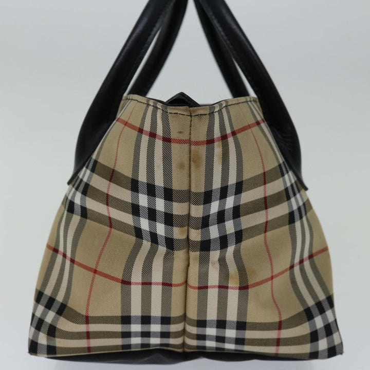 BURBERRYSs Nova Check Blue Label Hand Bag Nylon Beige Auth bs12386