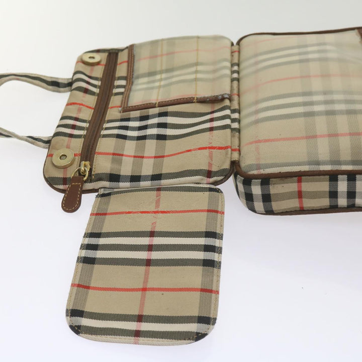 BurberrySs Nova Check Hand Bag Canvas Beige Auth bs12412