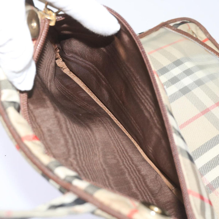 BurberrySs Nova Check Hand Bag Canvas Beige Auth bs12412