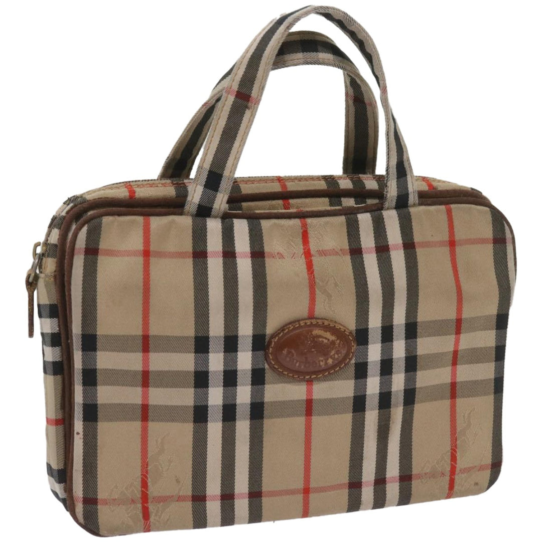 BurberrySs Nova Check Hand Bag Canvas Beige Auth bs12412