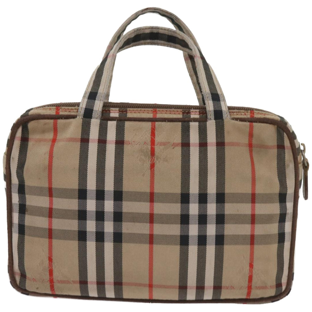 BurberrySs Nova Check Hand Bag Canvas Beige Auth bs12412
