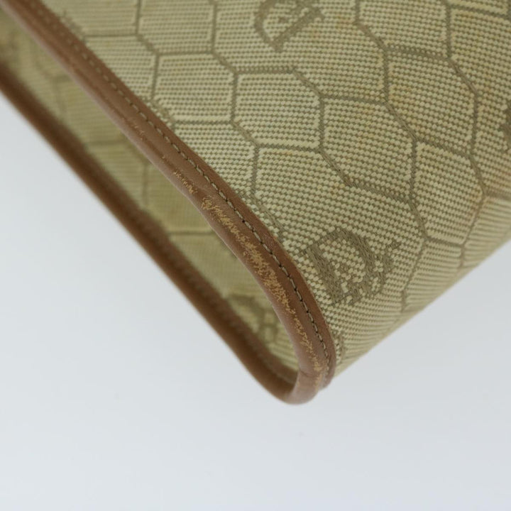 CHRISTIAN Dior Honeycomb Canvas Shoulder Bag PVC Leather Beige Auth bs12456