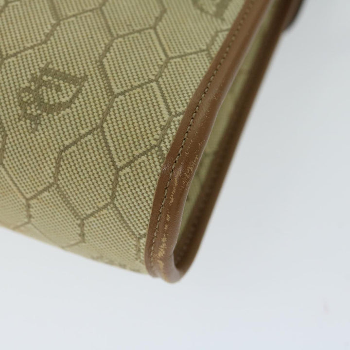 CHRISTIAN Dior Honeycomb Canvas Shoulder Bag PVC Leather Beige Auth bs12456