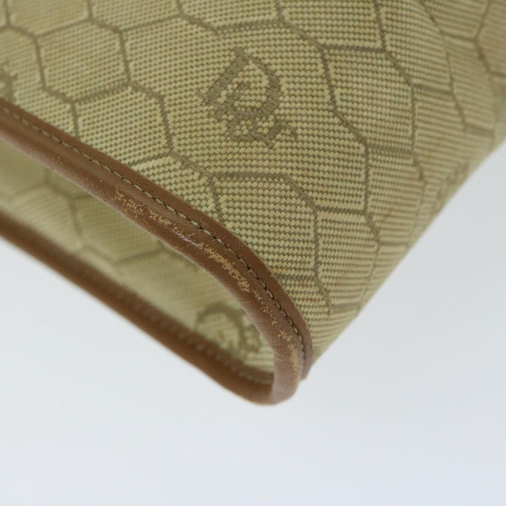 CHRISTIAN Dior Honeycomb Canvas Shoulder Bag PVC Leather Beige Auth bs12456
