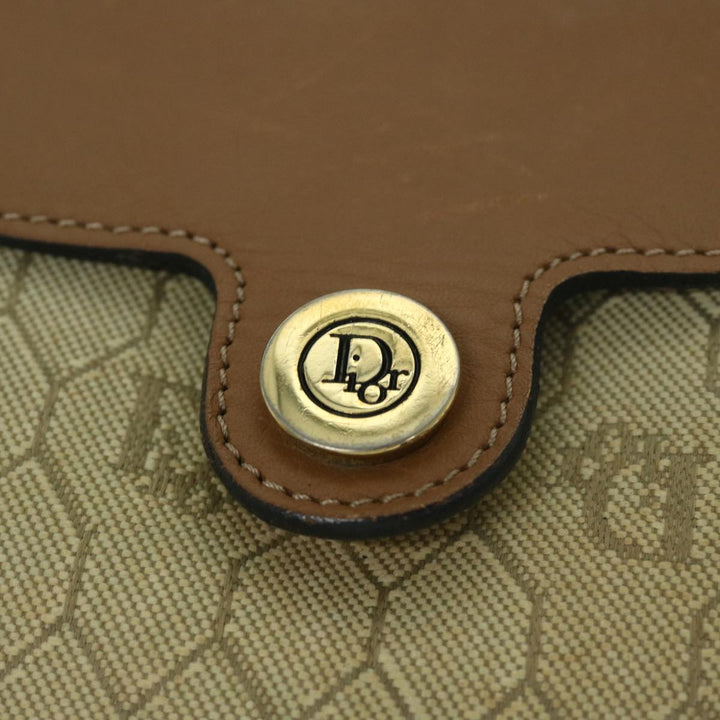 CHRISTIAN Dior Honeycomb Canvas Shoulder Bag PVC Leather Beige Auth bs12456