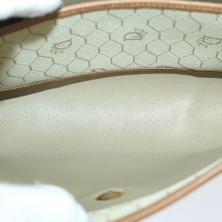 CHRISTIAN Dior Honeycomb Canvas Shoulder Bag PVC Leather Beige Auth bs12456