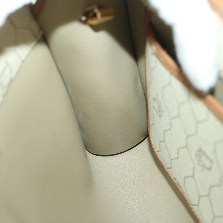 CHRISTIAN Dior Honeycomb Canvas Shoulder Bag PVC Leather Beige Auth bs12456