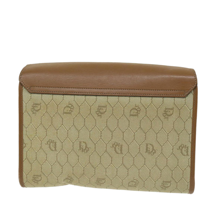 CHRISTIAN Dior Honeycomb Canvas Shoulder Bag PVC Leather Beige Auth bs12456
