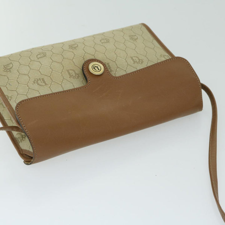 CHRISTIAN Dior Honeycomb Canvas Shoulder Bag PVC Leather Beige Auth bs12456