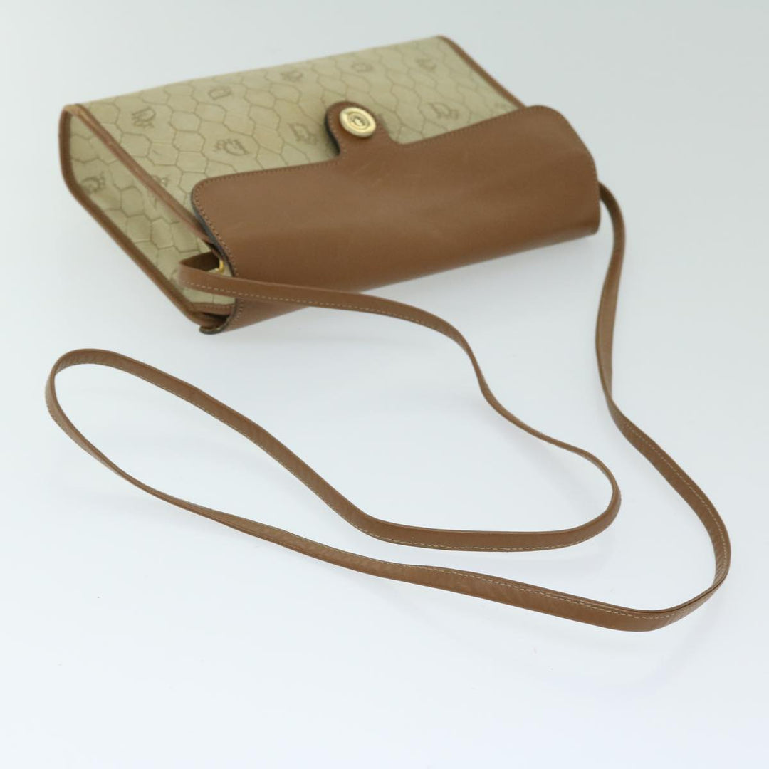 CHRISTIAN Dior Honeycomb Canvas Shoulder Bag PVC Leather Beige Auth bs12456