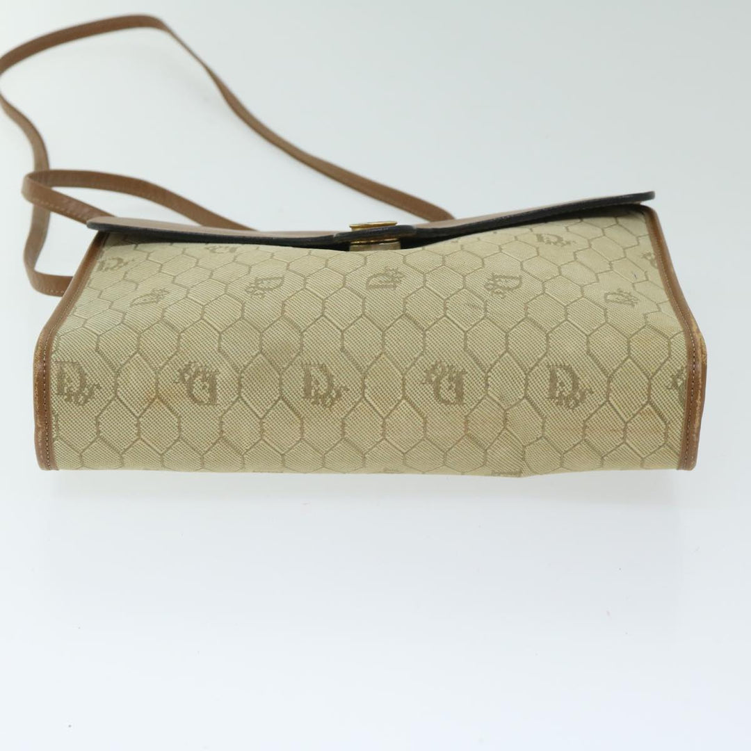 CHRISTIAN Dior Honeycomb Canvas Shoulder Bag PVC Leather Beige Auth bs12456