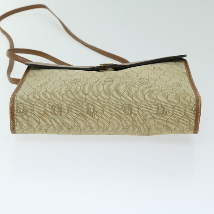 CHRISTIAN Dior Honeycomb Canvas Shoulder Bag PVC Leather Beige Auth bs12456