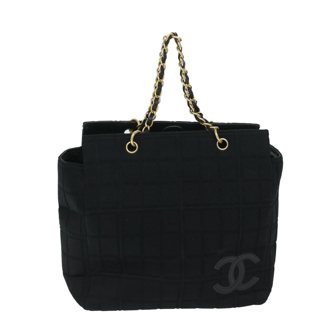 Top Quality Chanel Choco Bar Chain Hand Bag Cotton Black CC Auth bs12465