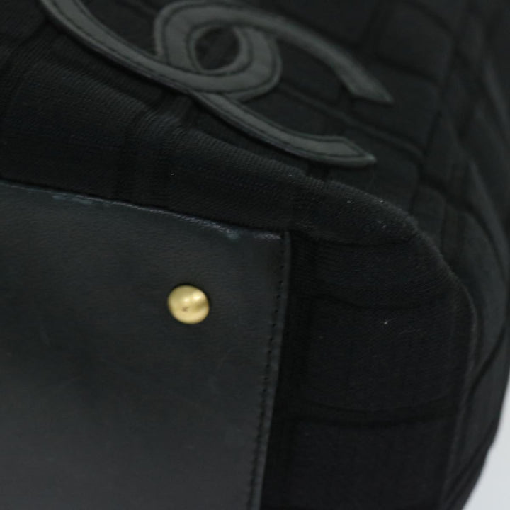 Top Quality Chanel Choco Bar Chain Hand Bag Cotton Black CC Auth bs12465