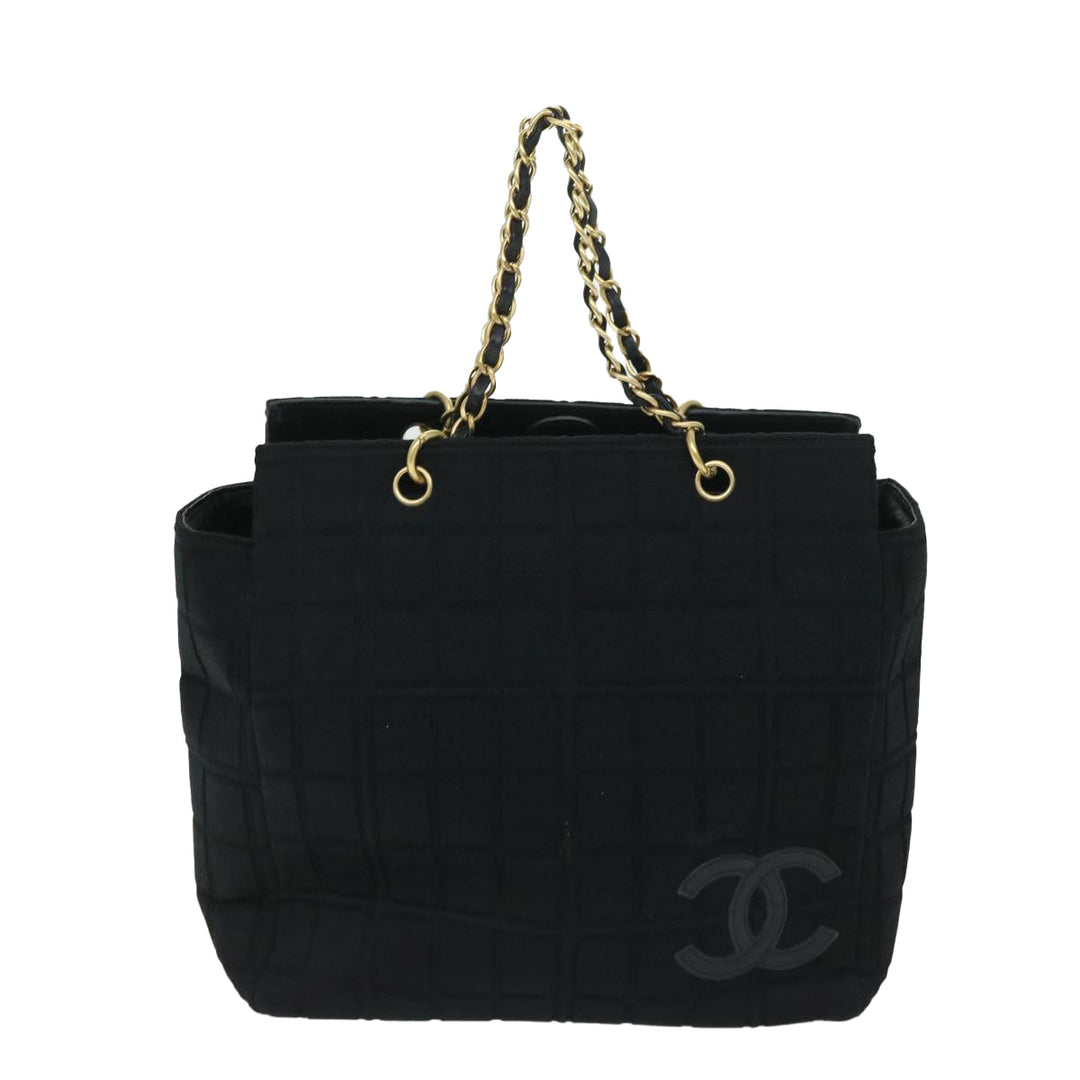 Top Quality Chanel Choco Bar Chain Hand Bag Cotton Black CC Auth bs12465