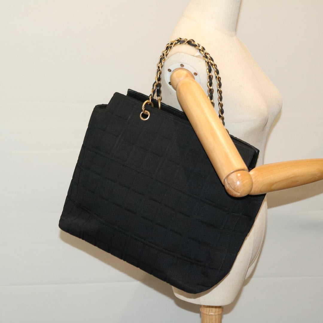 Top Quality Chanel Choco Bar Chain Hand Bag Cotton Black CC Auth bs12465