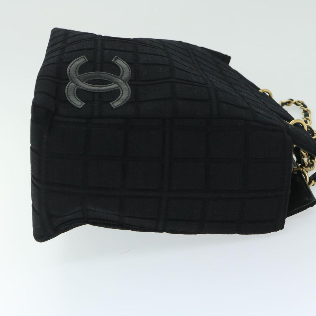 Top Quality Chanel Choco Bar Chain Hand Bag Cotton Black CC Auth bs12465