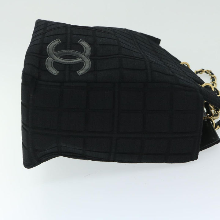 Top Quality Chanel Choco Bar Chain Hand Bag Cotton Black CC Auth bs12465