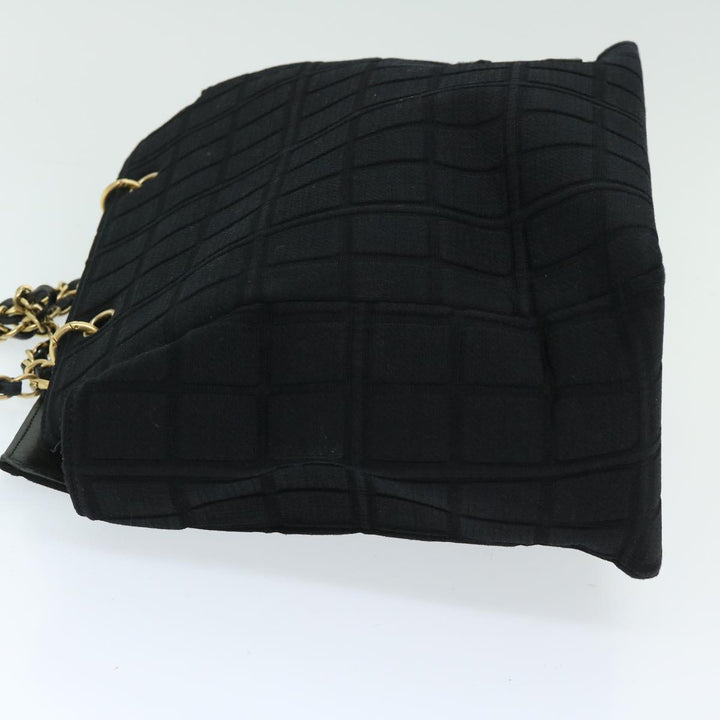 Top Quality Chanel Choco Bar Chain Hand Bag Cotton Black CC Auth bs12465