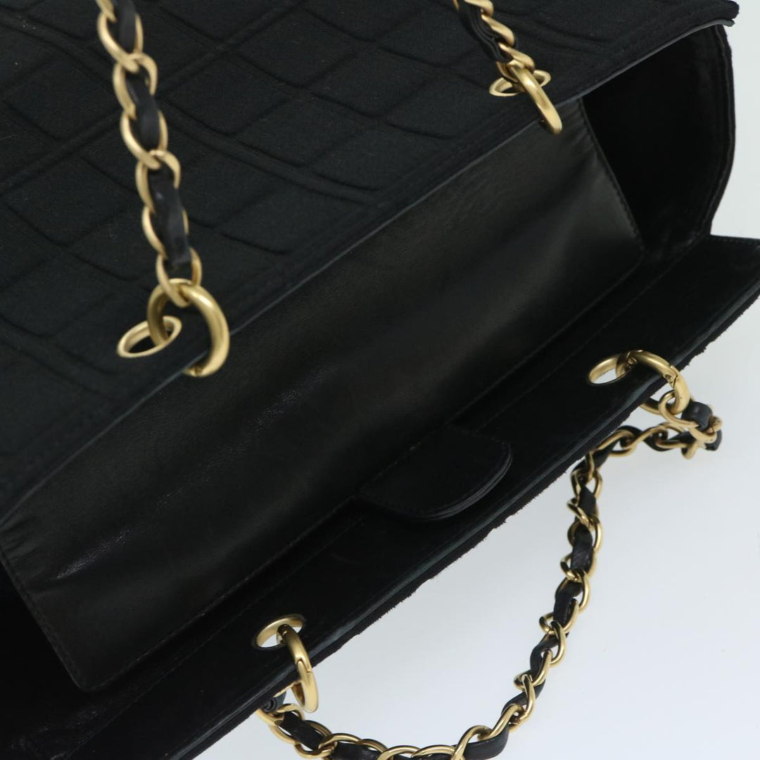 Top Quality Chanel Choco Bar Chain Hand Bag Cotton Black CC Auth bs12465