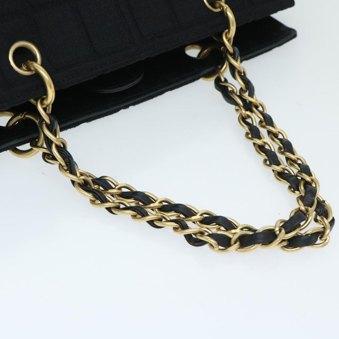 Top Quality Chanel Choco Bar Chain Hand Bag Cotton Black CC Auth bs12465