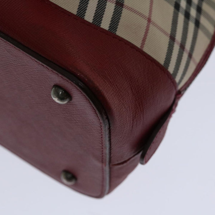 Top Quality Burberry Nova Check Hand Bag Canvas Red Beige Auth bs12476
