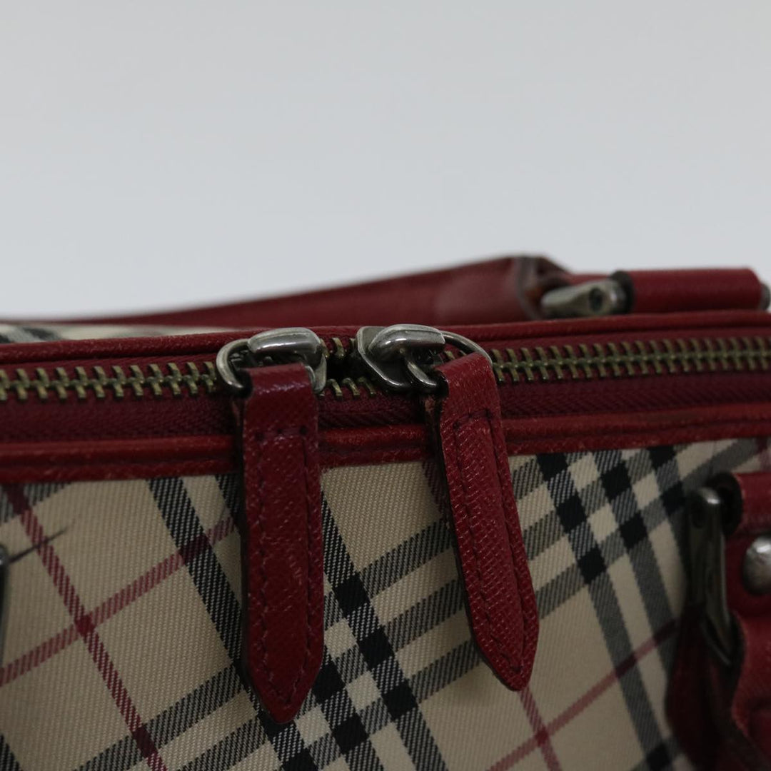Top Quality Burberry Nova Check Hand Bag Canvas Red Beige Auth bs12476