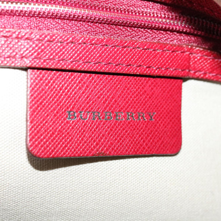 Top Quality Burberry Nova Check Hand Bag Canvas Red Beige Auth bs12476