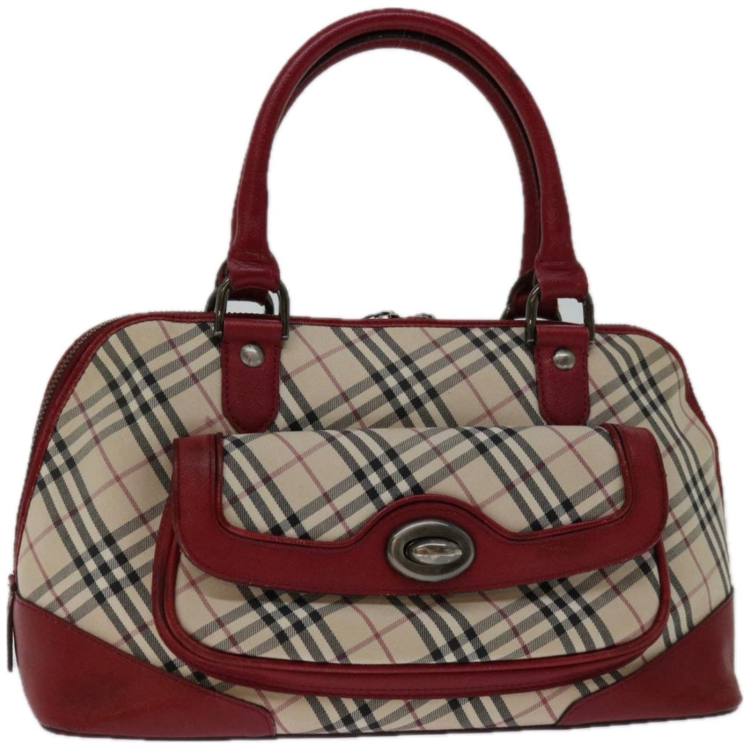 Top Quality Burberry Nova Check Hand Bag Canvas Red Beige Auth bs12476
