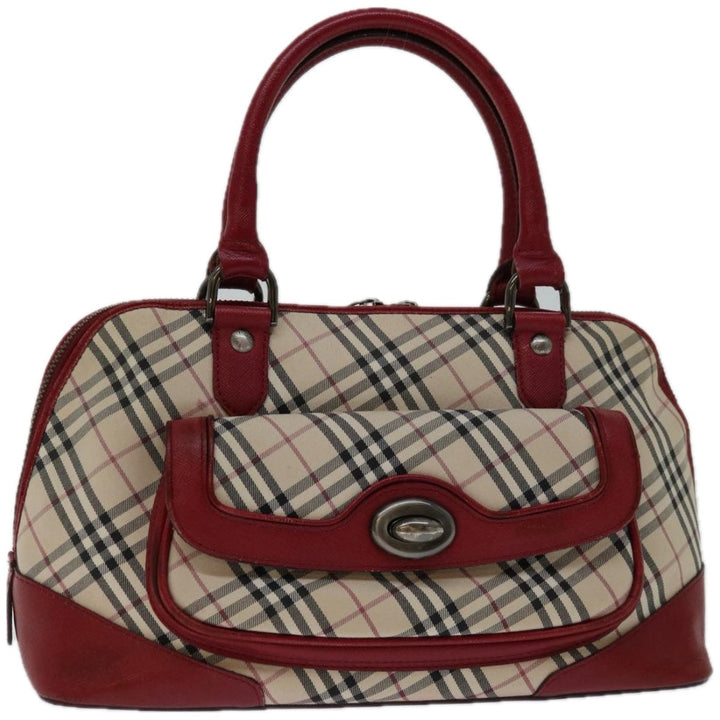 Top Quality Burberry Nova Check Hand Bag Canvas Red Beige Auth bs12476