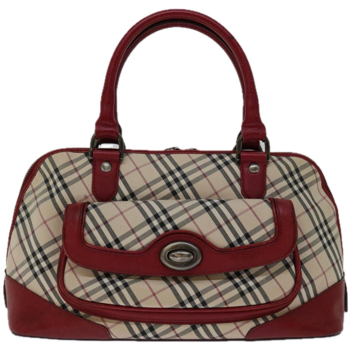 Top Quality Burberry Nova Check Hand Bag Canvas Red Beige Auth bs12476