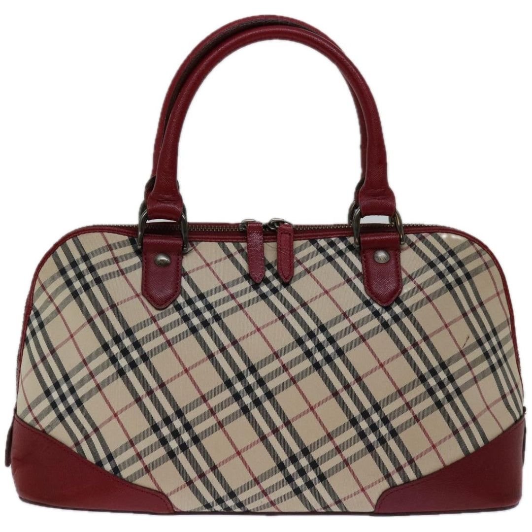 Top Quality Burberry Nova Check Hand Bag Canvas Red Beige Auth bs12476