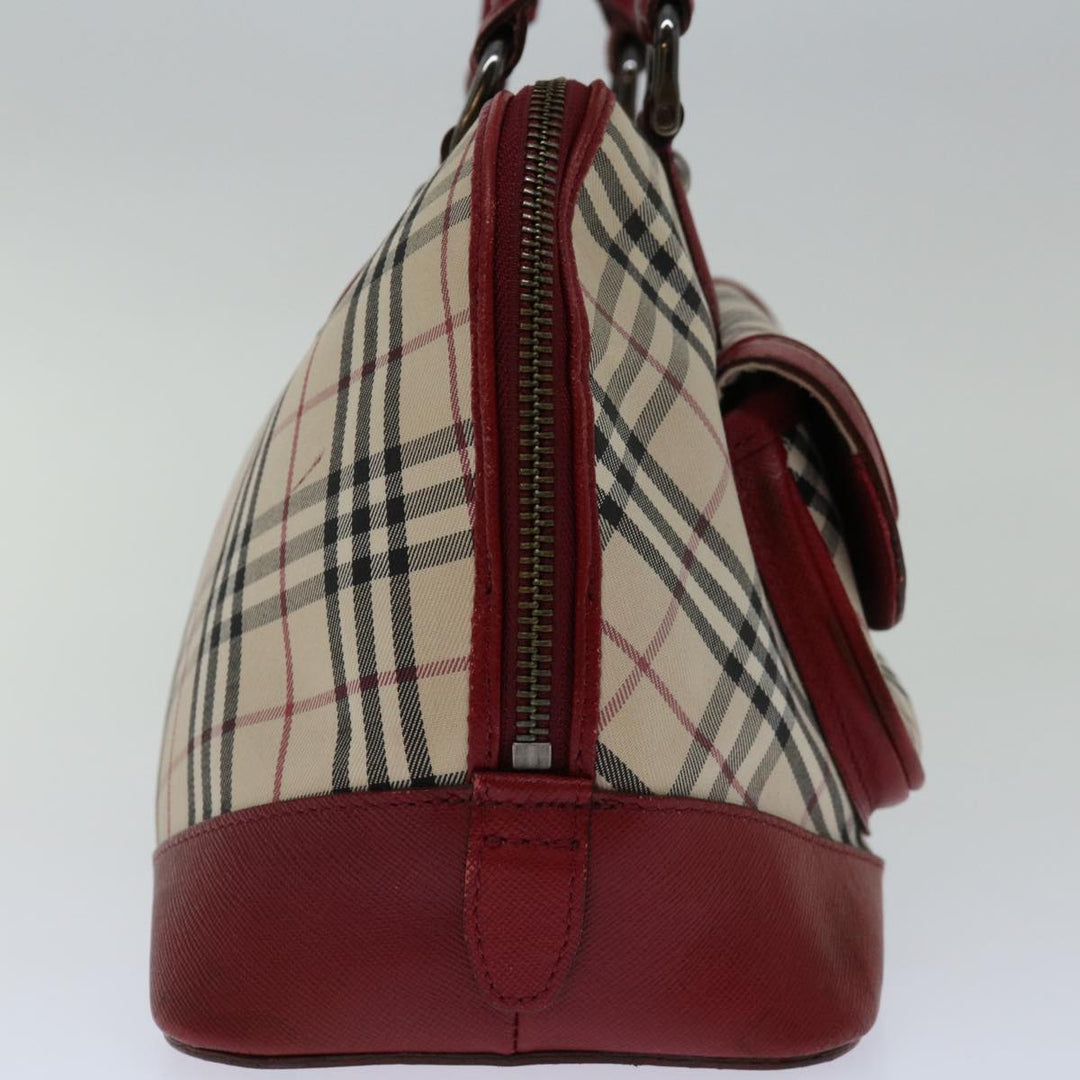 Top Quality Burberry Nova Check Hand Bag Canvas Red Beige Auth bs12476