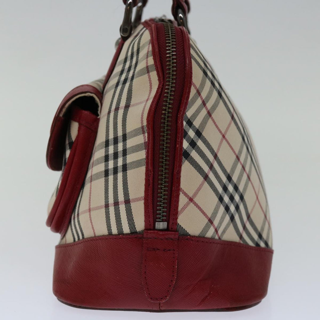 Top Quality Burberry Nova Check Hand Bag Canvas Red Beige Auth bs12476