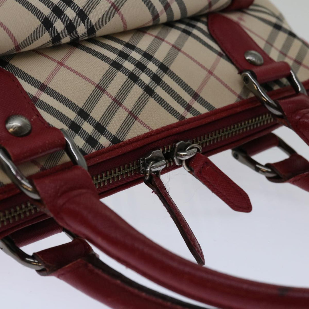 Top Quality Burberry Nova Check Hand Bag Canvas Red Beige Auth bs12476