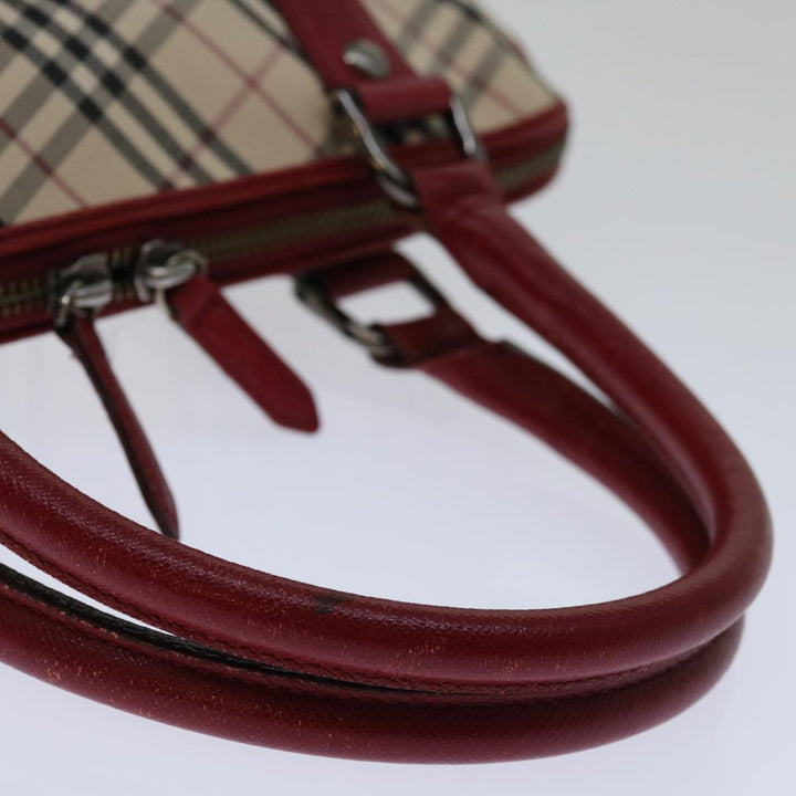 Top Quality Burberry Nova Check Hand Bag Canvas Red Beige Auth bs12476