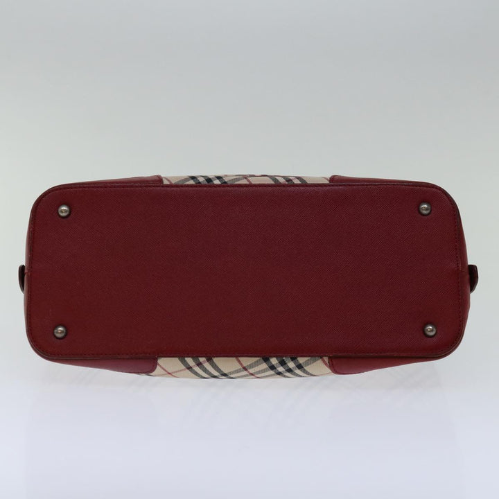 Top Quality Burberry Nova Check Hand Bag Canvas Red Beige Auth bs12476